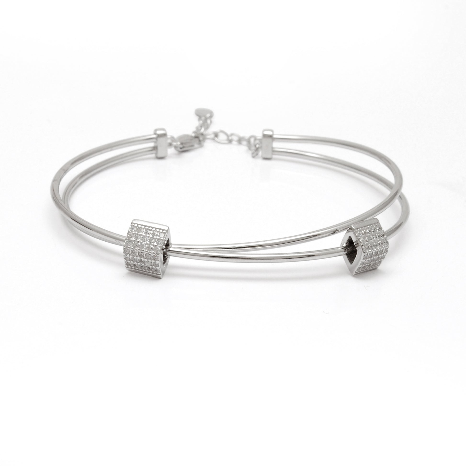925 Sterling Silver Open Cuff Bracelet with CZ Barrel Beads – Gift for Her - Kanika Creations