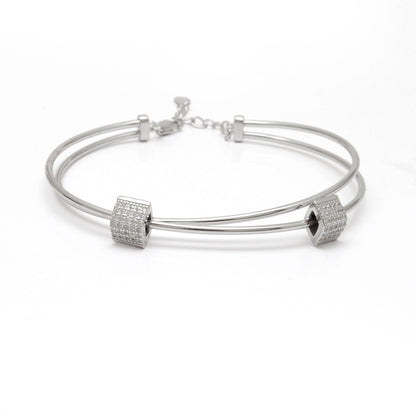 925 Sterling Silver Open Cuff Bracelet with CZ Barrel Beads – Gift for Her - Kanika Creations