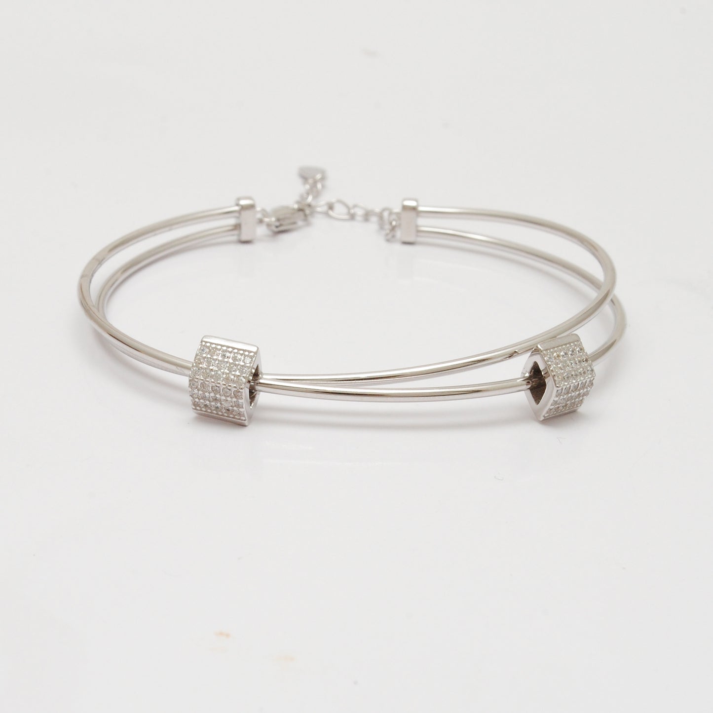 925 Sterling Silver Open Cuff Bracelet with CZ Barrel Beads – Gift for Her - Kanika Creations