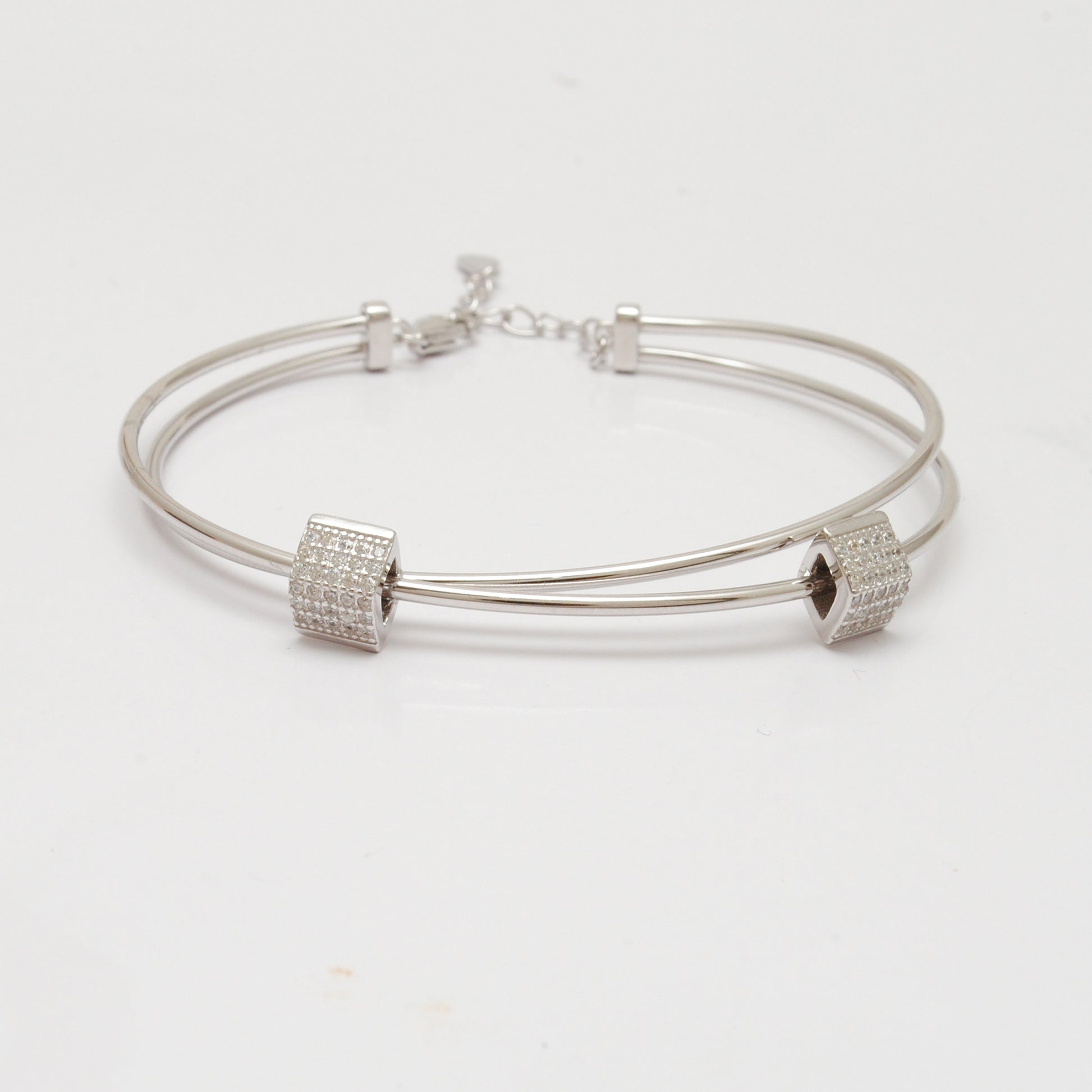 925 Sterling Silver Open Cuff Bracelet with CZ Barrel Beads – Gift for Her - Kanika Creations