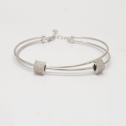 925 Sterling Silver Open Cuff Bracelet with CZ Barrel Beads – Gift for Her - Kanika Creations