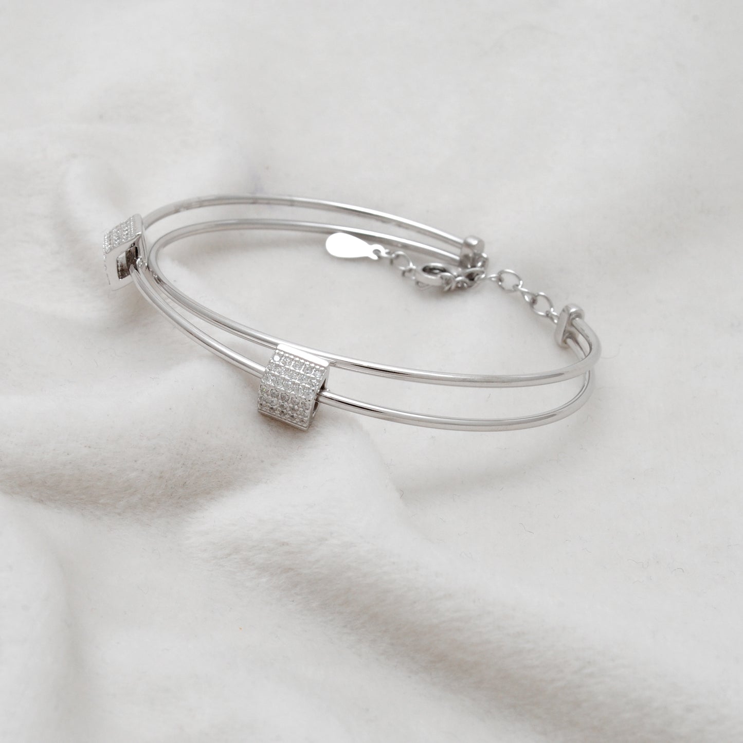 925 Sterling Silver Open Cuff Bracelet with CZ Barrel Beads – Gift for Her - Kanika Creations