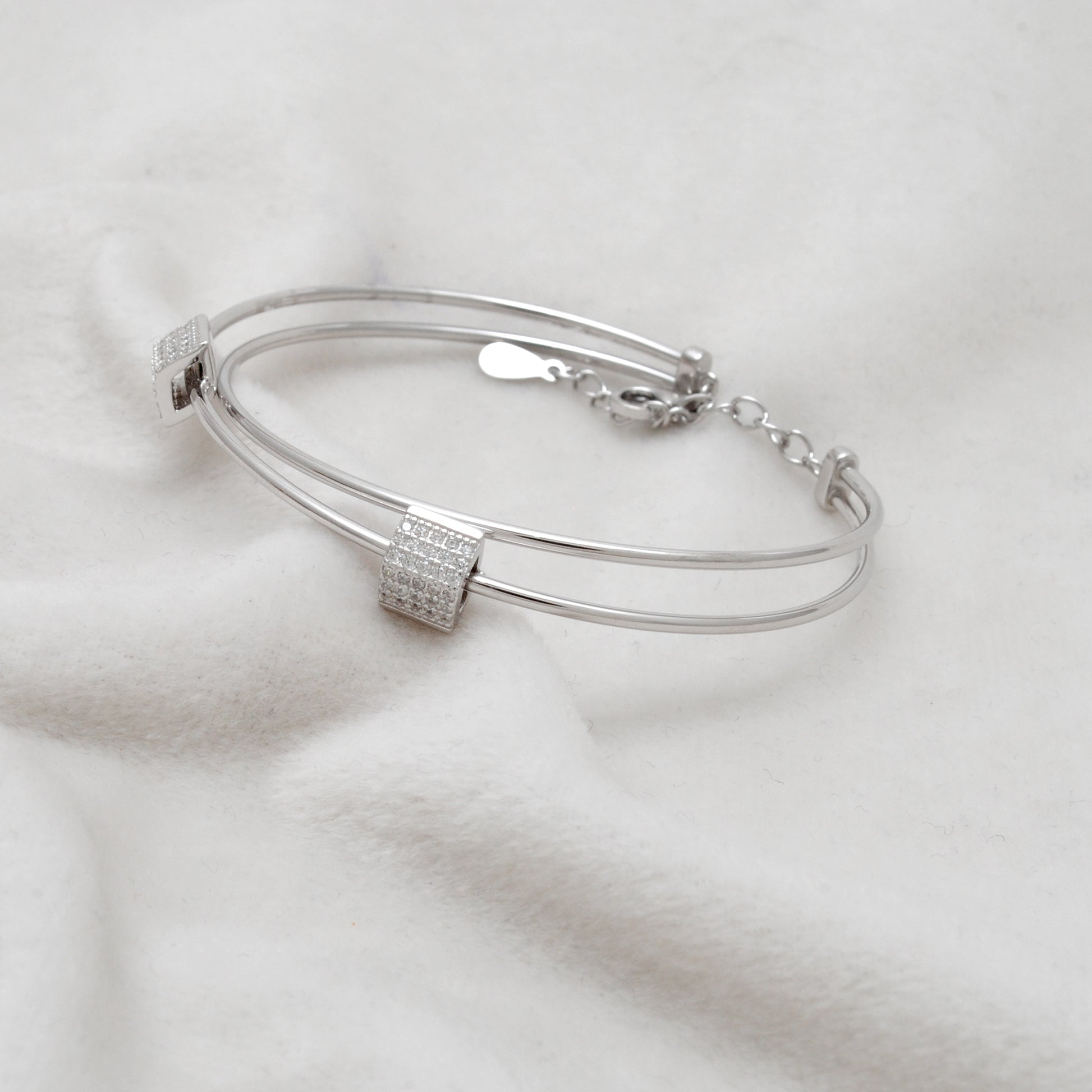 925 Sterling Silver Open Cuff Bracelet with CZ Barrel Beads – Gift for Her - Kanika Creations