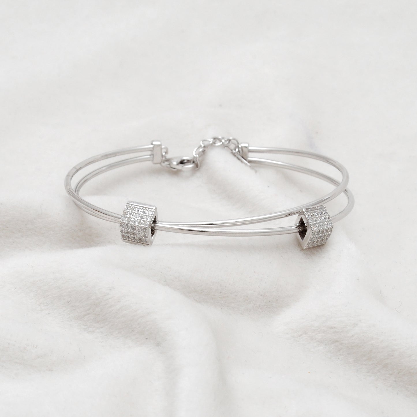 925 Sterling Silver Open Cuff Bracelet with CZ Barrel Beads – Gift for Her - Kanika Creations