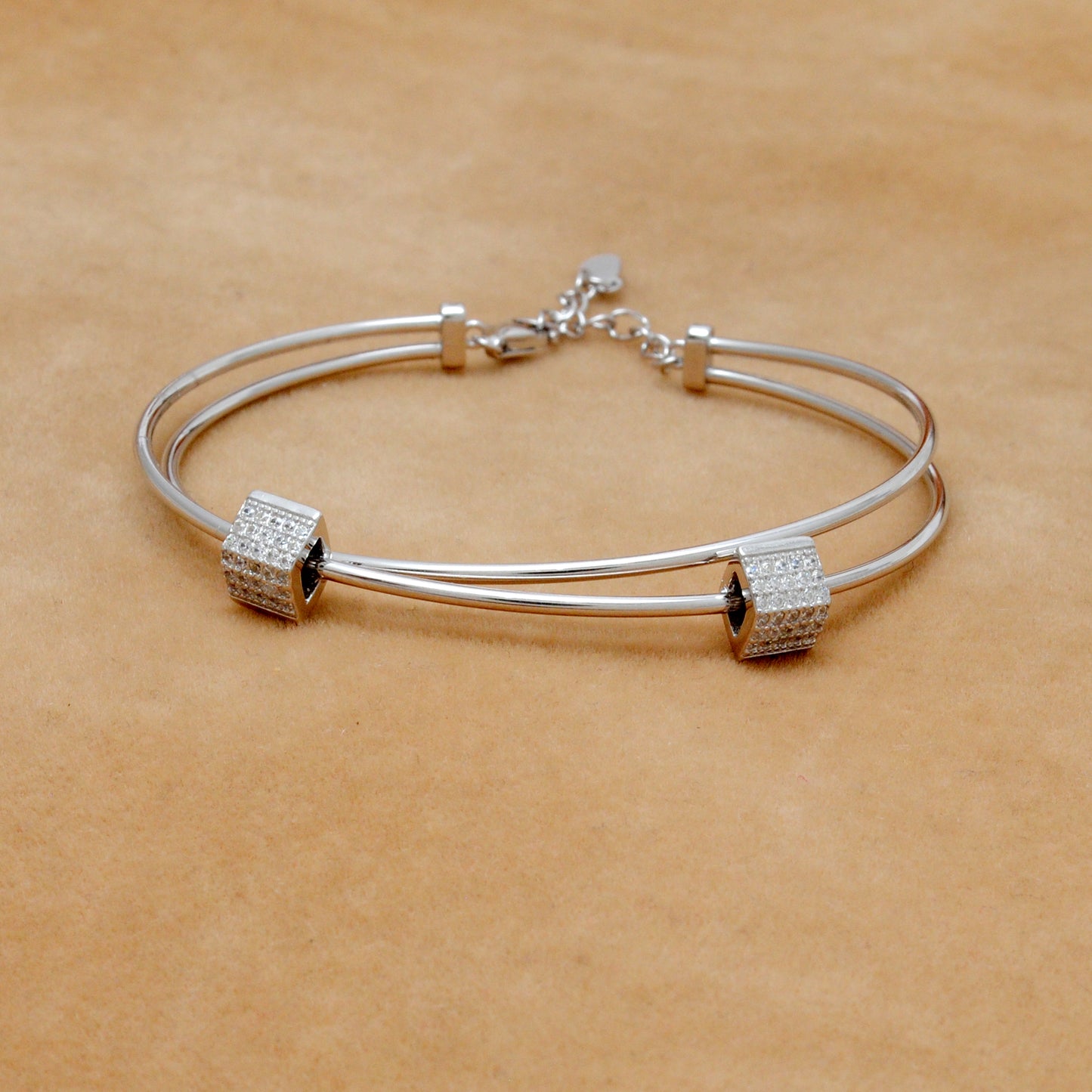 925 Sterling Silver Open Cuff Bracelet with CZ Barrel Beads – Gift for Her - Kanika Creations