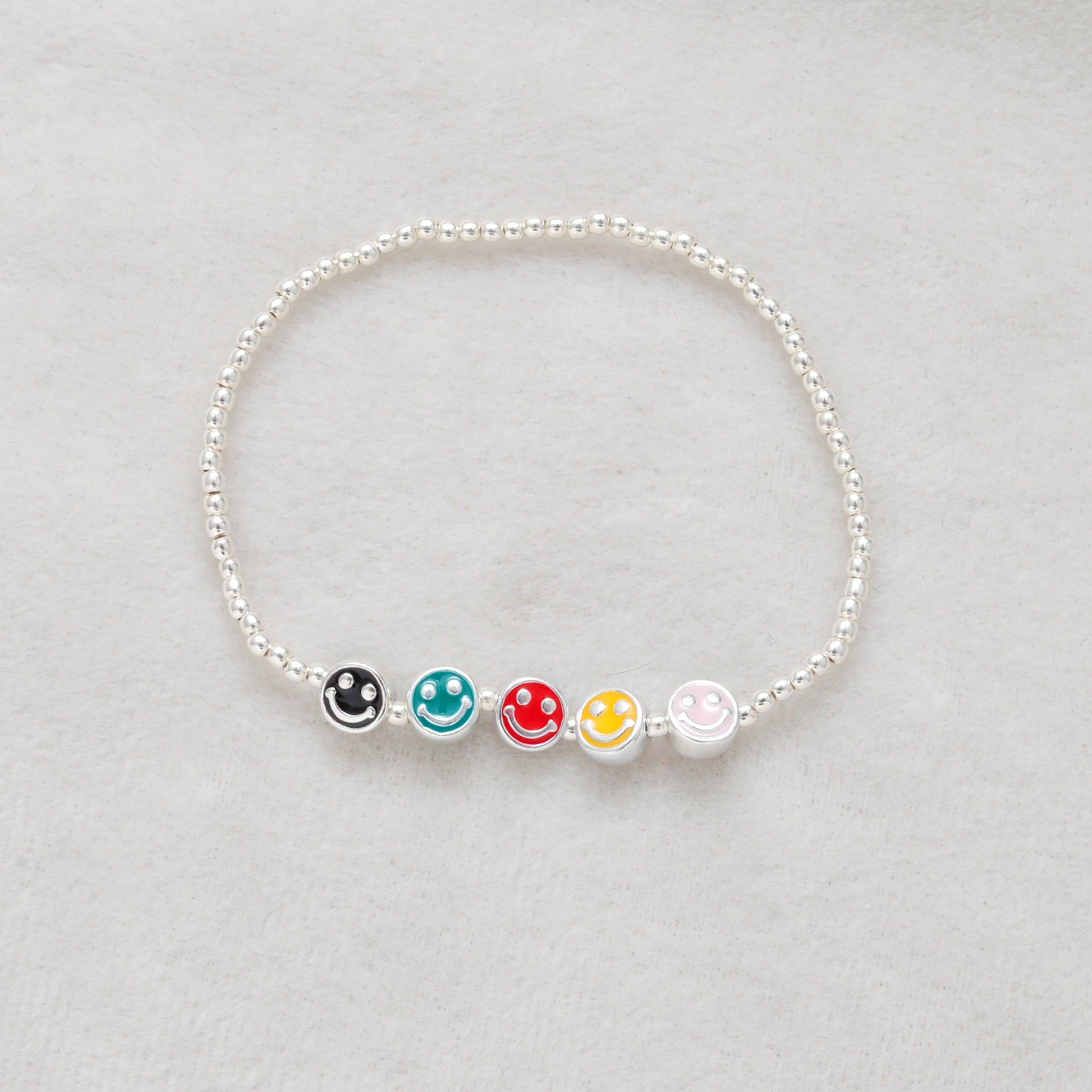 925 Sterling Silver Smiley Face Enamel Beaded Bracelet – Adjustable Charm Bracelet, Gift for Her - Kanika Creations