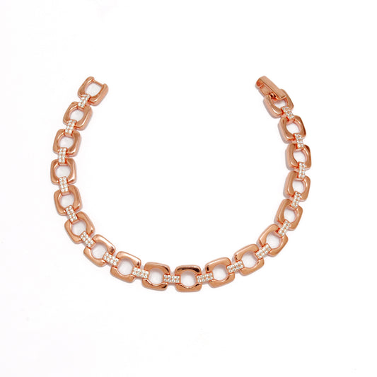 925 Sterling Silver CZ Link Bracelet – Rose Gold Finish, Delicate Jewelry, Gift for Her - Kanika Creations