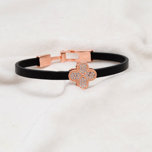 925 Sterling Silver CZ Leather Bracelet, Rose Gold and Silver 7.5 Inch – Stylish & Durable Gift - Kanika Creations