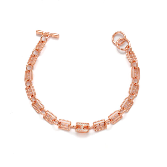 925 Sterling Silver CZ Block Link Chain Bracelet – Rose Gold Plated, Minimalist Jewelry, Unisex Gift - Kanika Creations