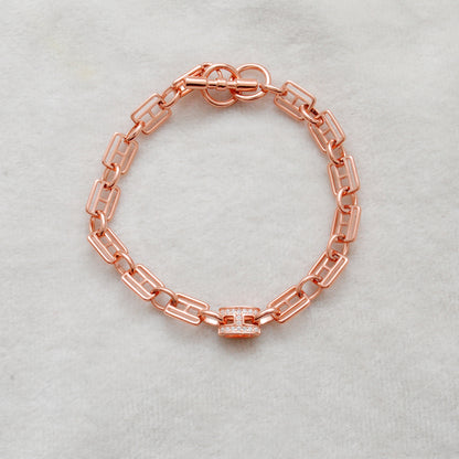 925 Sterling Silver CZ Block Link Chain Bracelet – Rose Gold Plated, Minimalist Jewelry, Unisex Gift - Kanika Creations