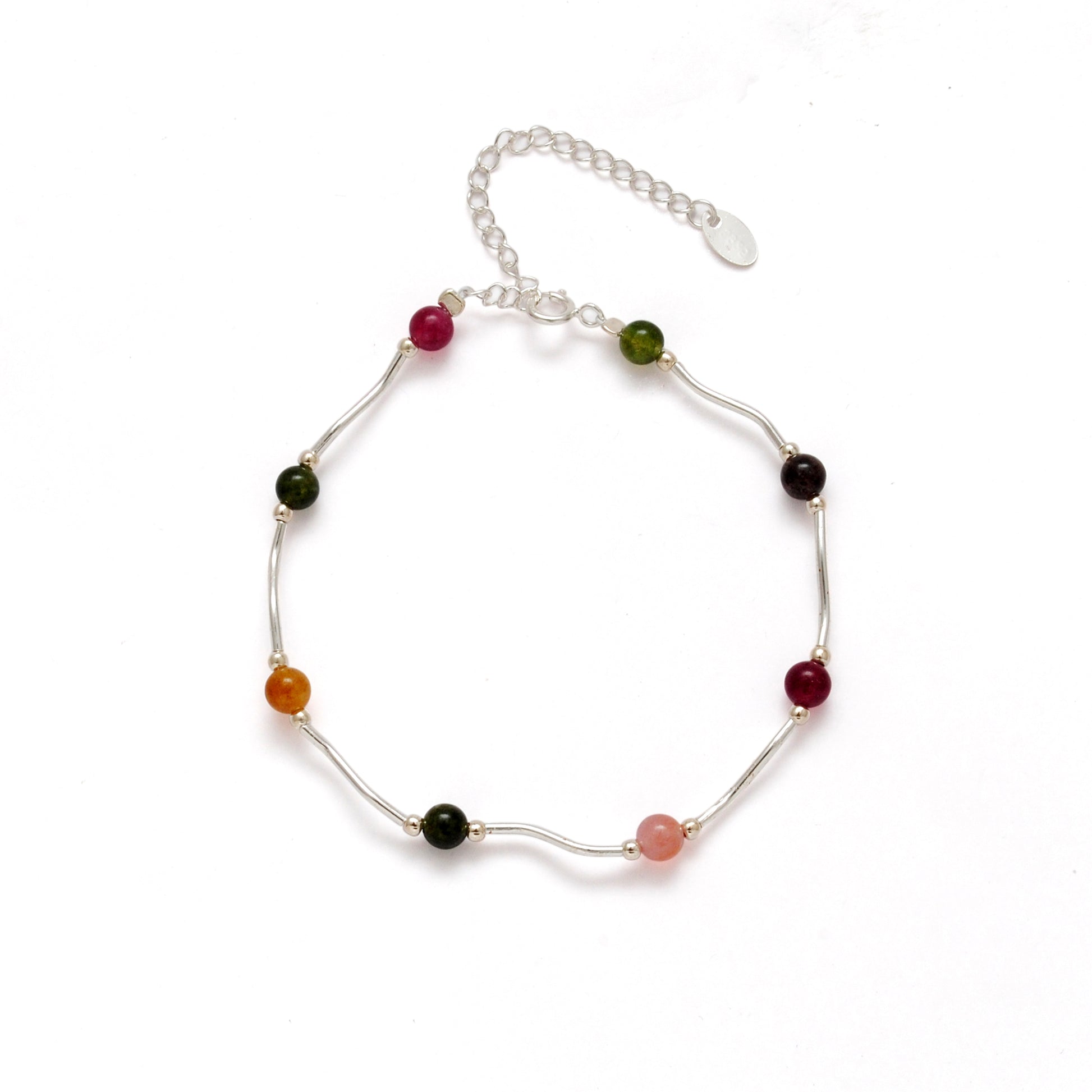 925 Sterling Silver Multi-Gemstone Bracelet, 8.5" – Elegant Minimalist Gift for Women - Kanika Creations