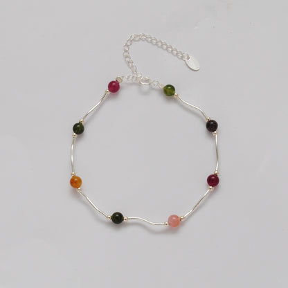 925 Sterling Silver Multi-Gemstone Bracelet, 8.5" – Elegant Minimalist Gift for Women - Kanika Creations