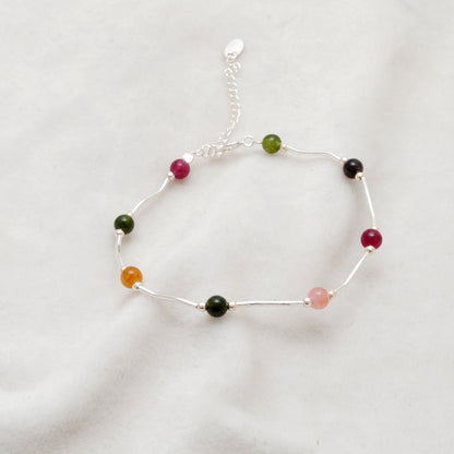 925 Sterling Silver Multi-Gemstone Bracelet, 8.5" – Elegant Minimalist Gift for Women - Kanika Creations