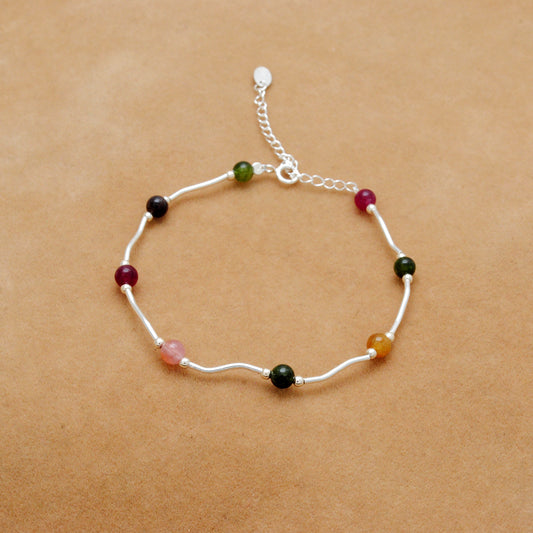925 Sterling Silver Multi-Gemstone Bracelet, 8.5" – Elegant Minimalist Gift for Women - Kanika Creations