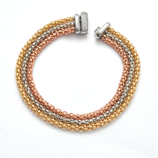 925 Sterling Silver Triple Tone Mesh Bracelet – Handmade Jewelry, Unisex Gift - Kanika Creations