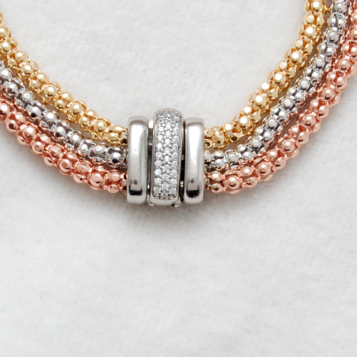 925 Sterling Silver Triple Tone Mesh Bracelet – Handmade Jewelry, Unisex Gift - Kanika Creations