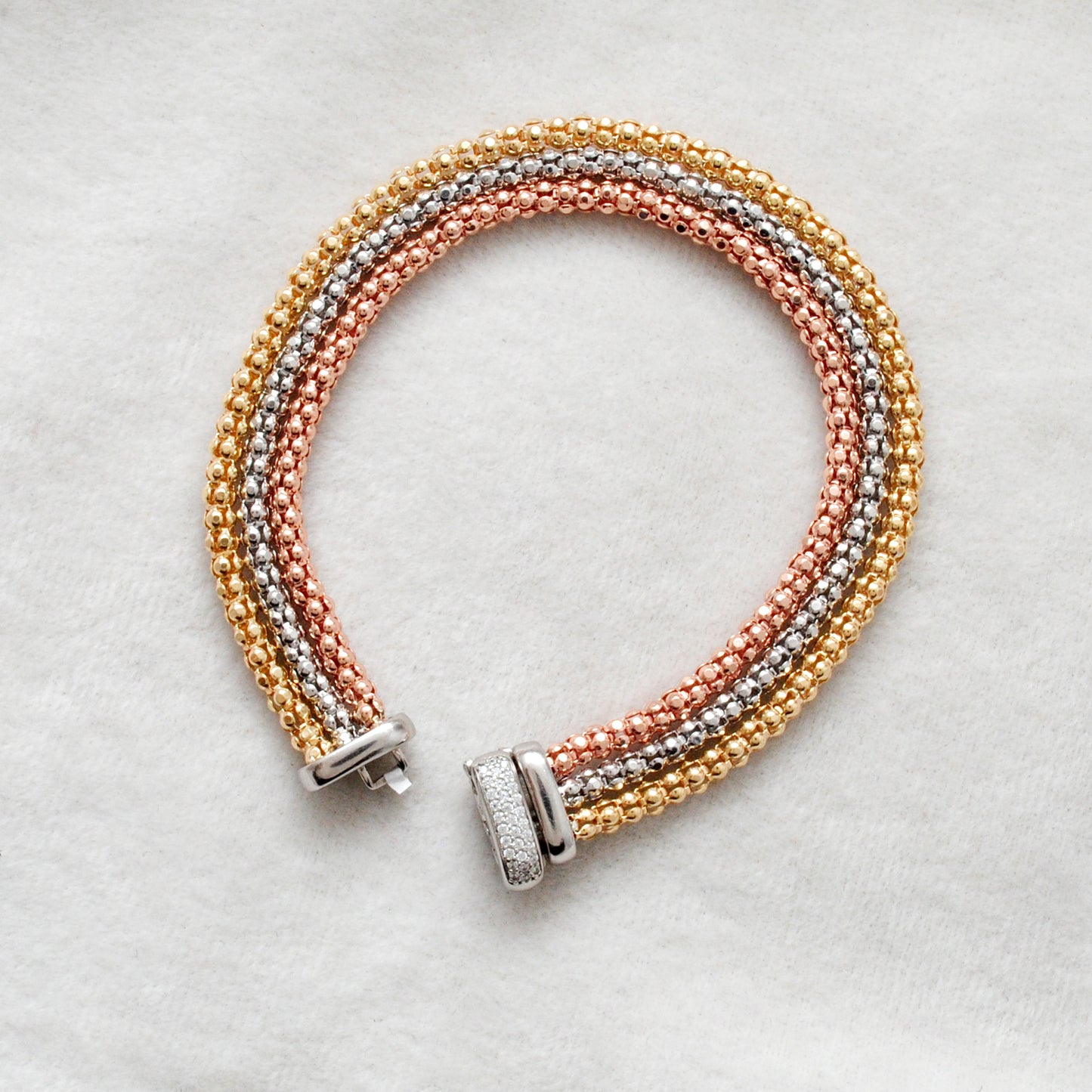 925 Sterling Silver Triple Tone Mesh Bracelet – Handmade Jewelry, Unisex Gift - Kanika Creations