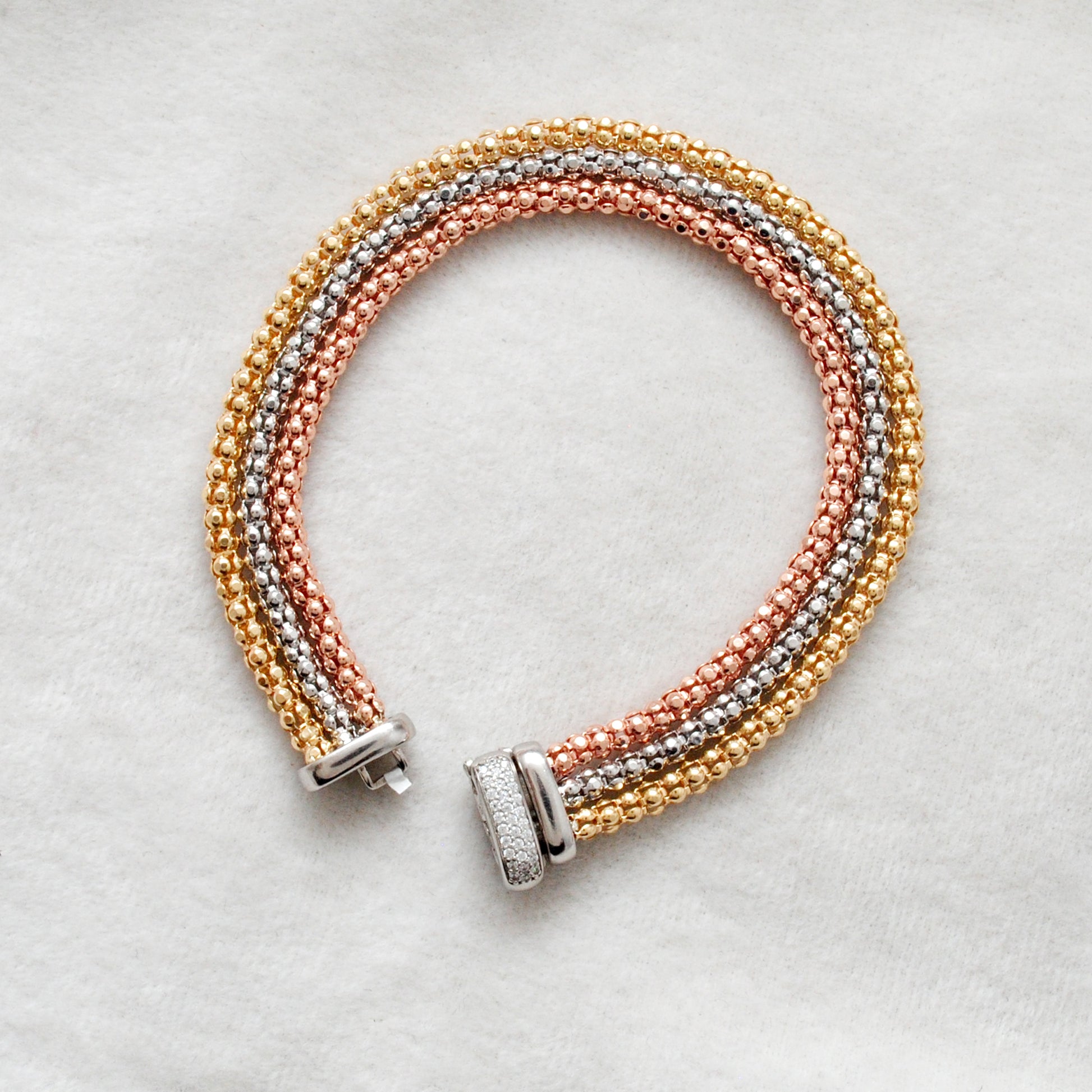 925 Sterling Silver Triple Tone Mesh Bracelet – Handmade Jewelry, Unisex Gift - Kanika Creations