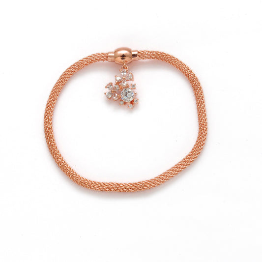 Cubic Zirconia Flower Mesh Bracelet – 925 Silver Jewelry – Birthday Gift for Her - Kanika Creations