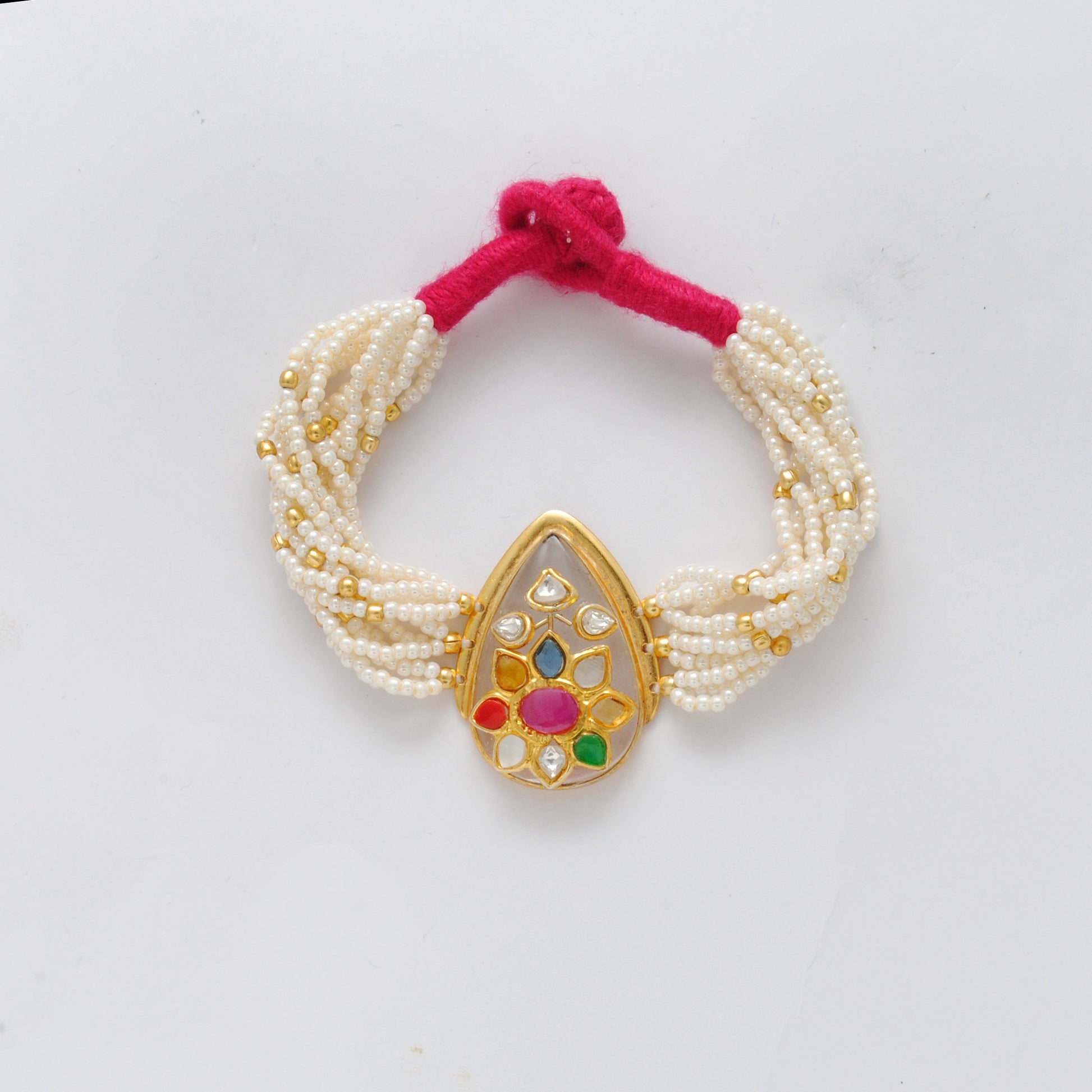 925 Sterling Silver Pearl Beaded Bracelet with Multi-Gemstone with Thread Knot Closure - Kanika Creations