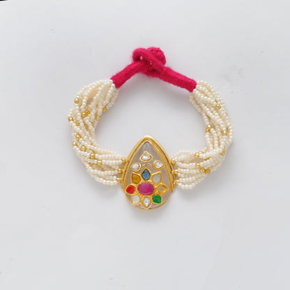 925 Sterling Silver Pearl Beaded Bracelet with Multi-Gemstone with Thread Knot Closure - Kanika Creations