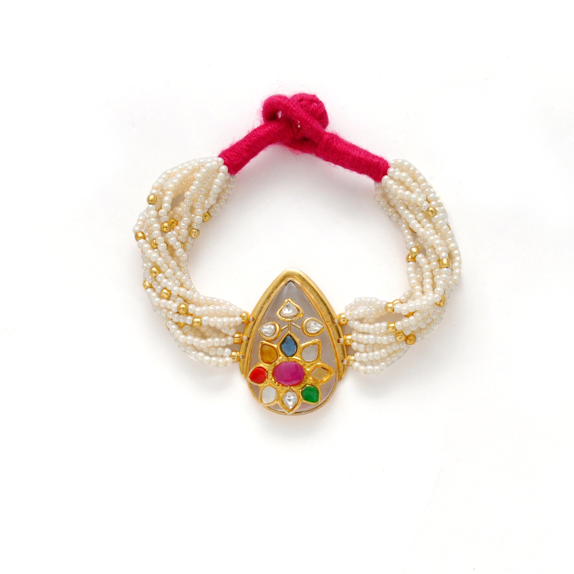 925 Sterling Silver Pearl Beaded Bracelet with Multi-Gemstone with Thread Knot Closure - Kanika Creations