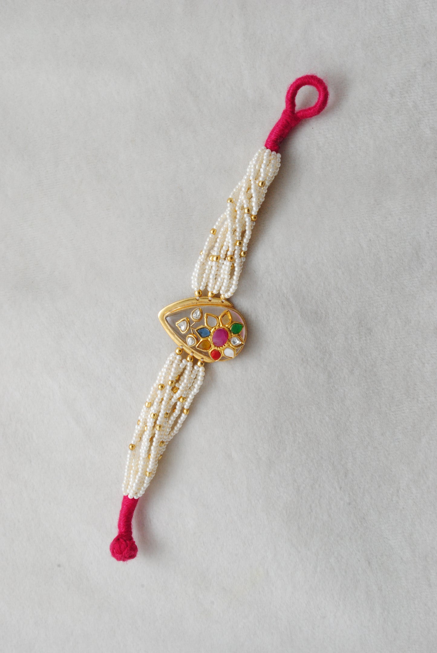 925 Sterling Silver Pearl Beaded Bracelet with Multi-Gemstone with Thread Knot Closure - Kanika Creations