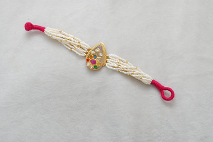 925 Sterling Silver Pearl Beaded Bracelet with Multi-Gemstone with Thread Knot Closure - Kanika Creations