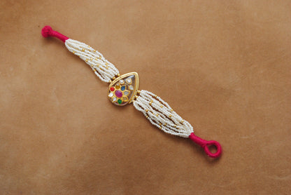925 Sterling Silver Pearl Beaded Bracelet with Multi-Gemstone with Thread Knot Closure - Kanika Creations
