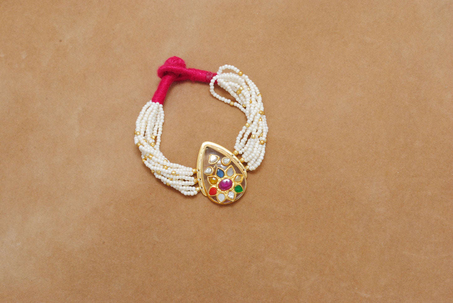925 Sterling Silver Pearl Beaded Bracelet with Multi-Gemstone with Thread Knot Closure - Kanika Creations
