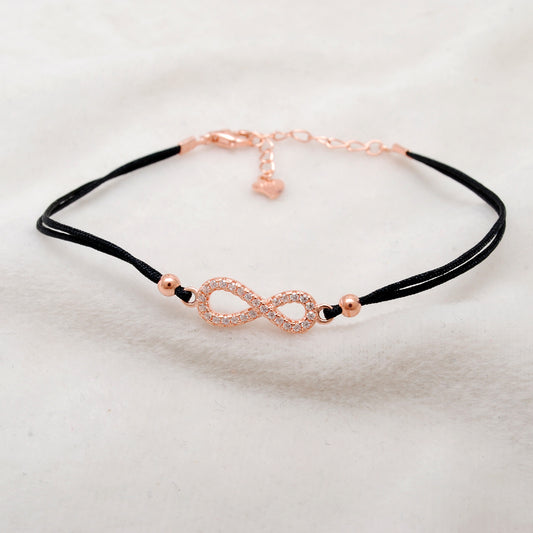 925 Sterling Silver Infinity CZ Bracelet, 8-Inch, Rose Gold & Silver Plated, Symbolic Jewelry - Kanika Creations