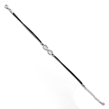 925 Sterling Silver Infinity Heartbeat Bracelet with CZ – Black Cord Gift for Her - Kanika Creations