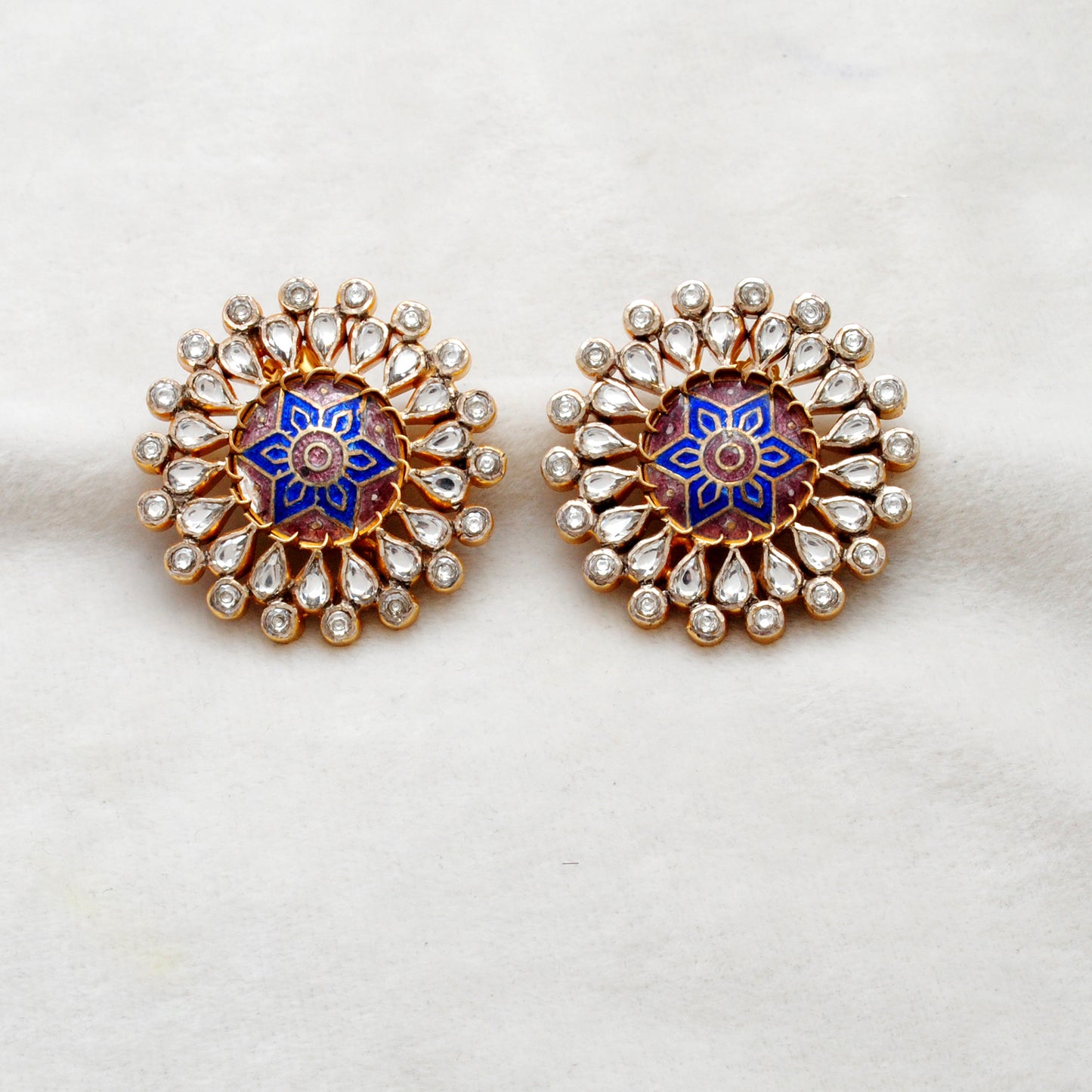 925 Sterling Silver Enamel CZ Flower Stud Earrings – Antique Birthday Gift - Kanika Creations