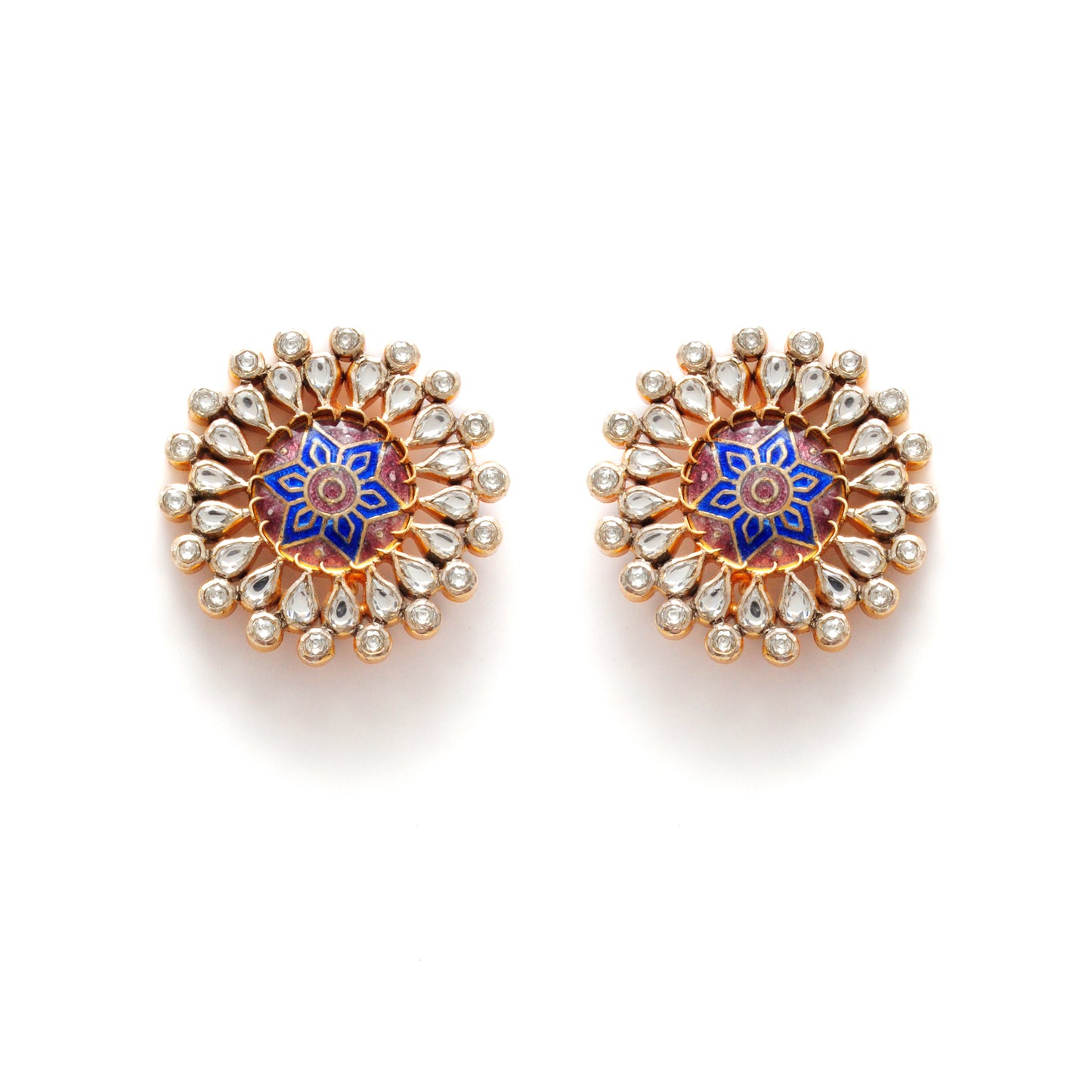 925 Sterling Silver Enamel CZ Flower Stud Earrings – Antique Birthday Gift - Kanika Creations