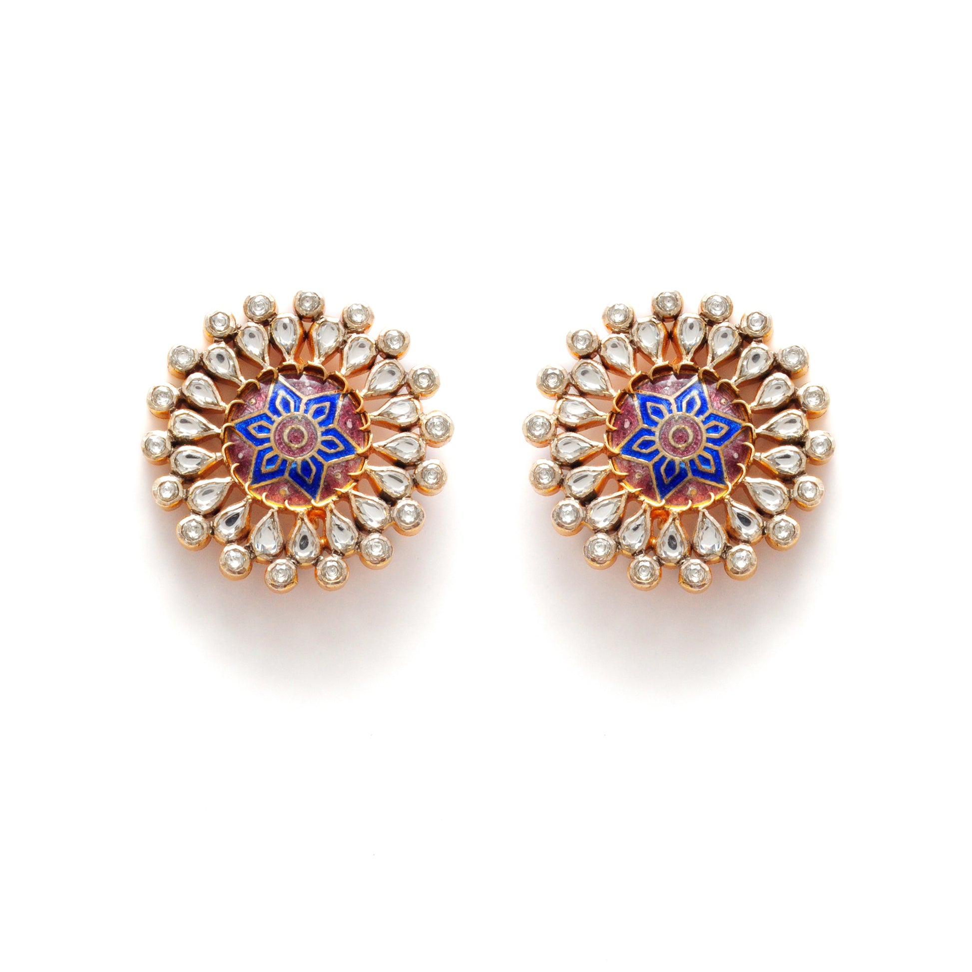925 Sterling Silver Enamel CZ Flower Stud Earrings – Antique Birthday Gift - Kanika Creations