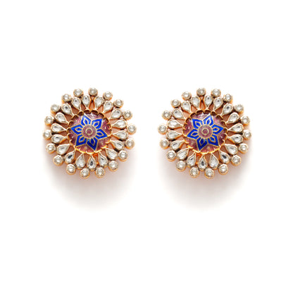 925 Sterling Silver Enamel CZ Flower Stud Earrings – Antique Birthday Gift - Kanika Creations