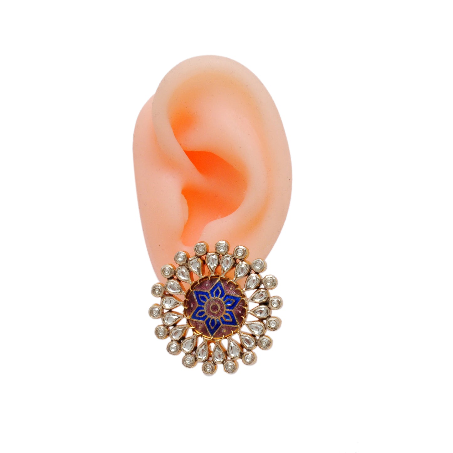 925 Sterling Silver Enamel CZ Flower Stud Earrings – Antique Birthday Gift - Kanika Creations