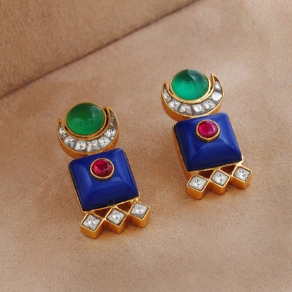 925 Sterling Silver Enamel Onyx Dangle Earrings – Statement Gift for Women - Kanika Creations