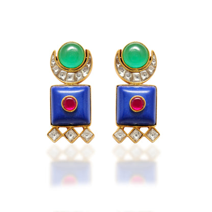925 Sterling Silver Enamel Onyx Dangle Earrings – Statement Gift for Women - Kanika Creations