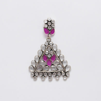 925 Sterling Silver CZ Dangle Earrings – Flower Triangle Design – Wedding Gift - Kanika Creations