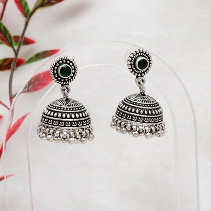 925 Sterling Silver Oxidized Green Stone Dangle Earrings – Handmade Gift for Women - Kanika Creations