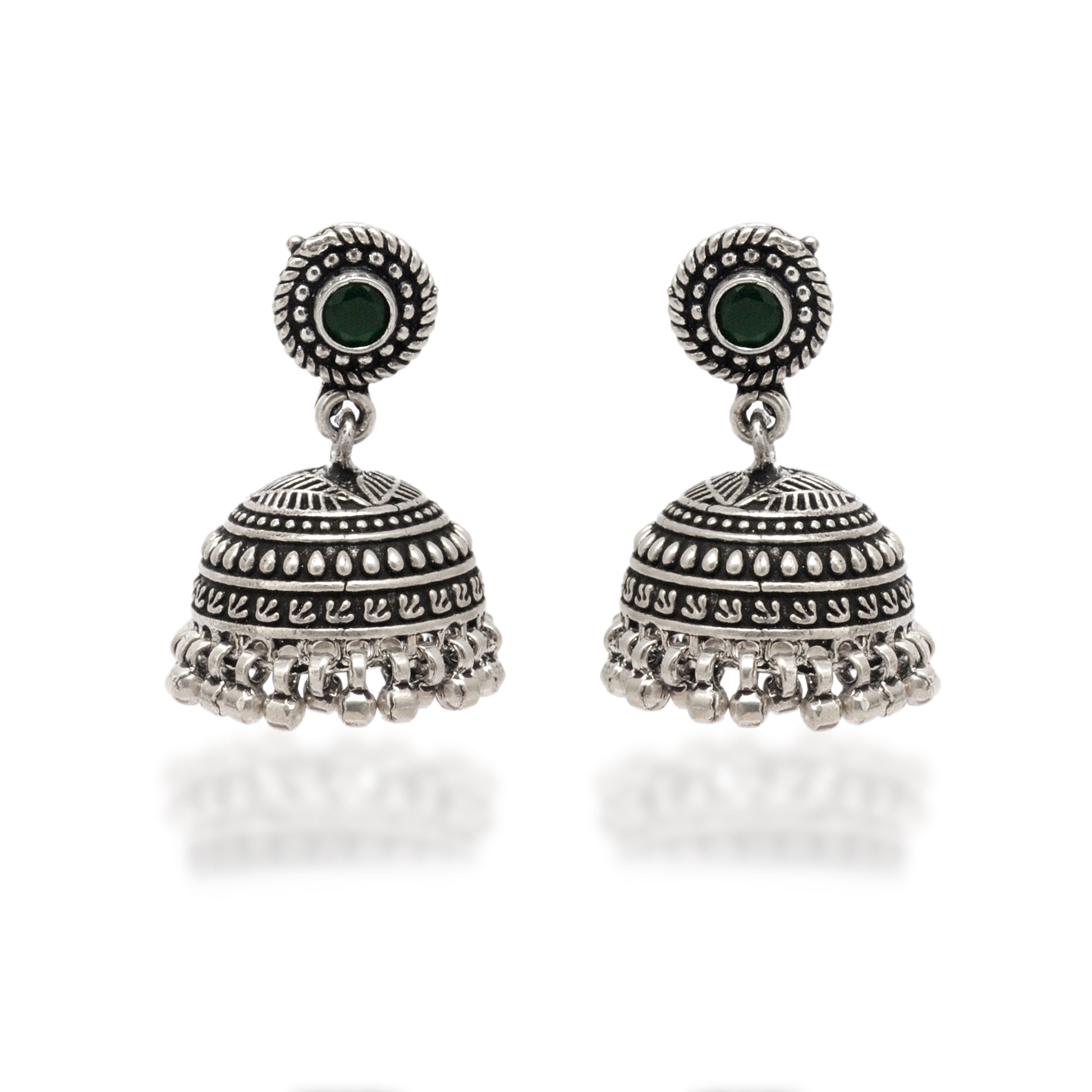 925 Sterling Silver Oxidized Green Stone Dangle Earrings – Handmade Gift for Women - Kanika Creations