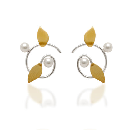 925 Sterling Silver Pearl Enamel Pendant Set – Leaf Design