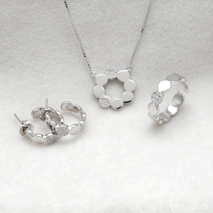 925 Silver CZ Necklace & Earrings Set with Band Ring – Gold & Silver Finish