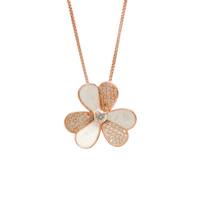 Floral CZ Necklace & Earrings Set – 925 Silver & Gold Plated