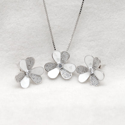 Floral CZ Necklace & Earrings Set – 925 Silver & Gold Plated