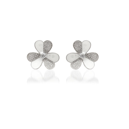 Floral CZ Necklace & Earrings Set – 925 Silver & Gold Plated