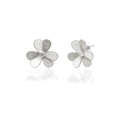 Floral CZ Necklace & Earrings Set – 925 Silver & Gold Plated