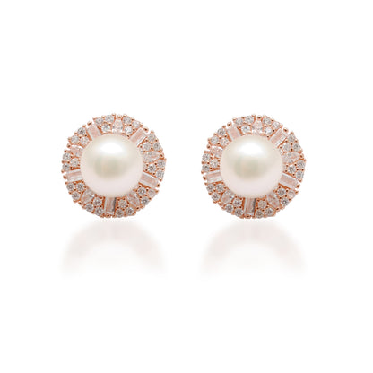 CZ & Pearl Necklace Earrings Set – 925 Silver & Gold Plated