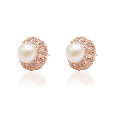 CZ & Pearl Necklace Earrings Set – 925 Silver & Gold Plated